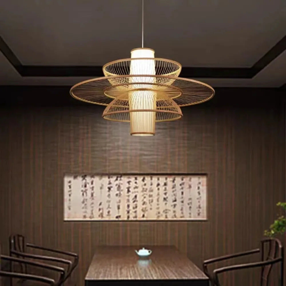 Lampe suspendue en bambou pastoral en bambou Éclairage de restaurant en bois Style chinois