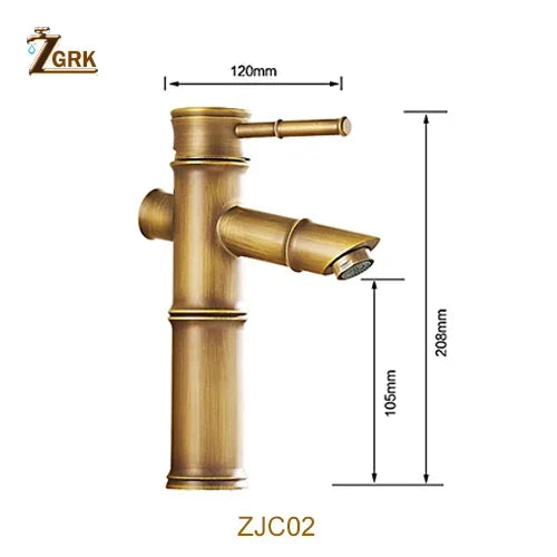 Robinet de salle de bain ZGRK, robinet de lavabo en laiton, robinet de luxe, grand robinet en bambou, eau chaude et froide avec deux flexibles