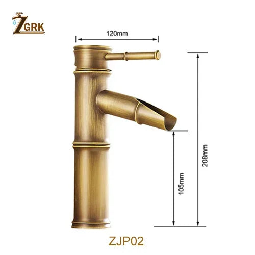 Robinet de salle de bain ZGRK, robinet de lavabo en laiton, robinet de luxe, grand robinet en bambou, eau chaude et froide avec deux flexibles