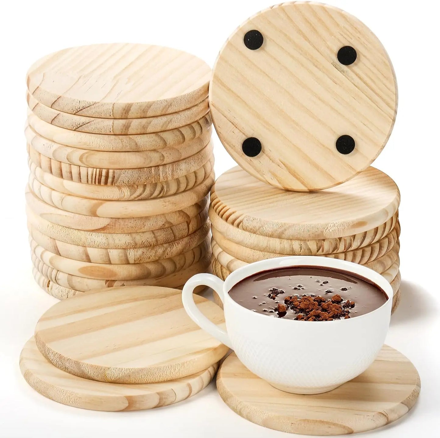 Lot de 5 sous-verres ronds en bois vierges, pour loisirs créatifs, dessin architectural, peinture