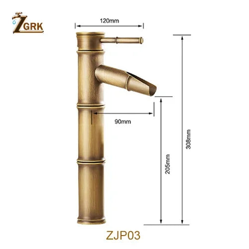 Robinet de salle de bain ZGRK, robinet de lavabo en laiton, robinet de luxe, grand robinet en bambou, eau chaude et froide avec deux flexibles