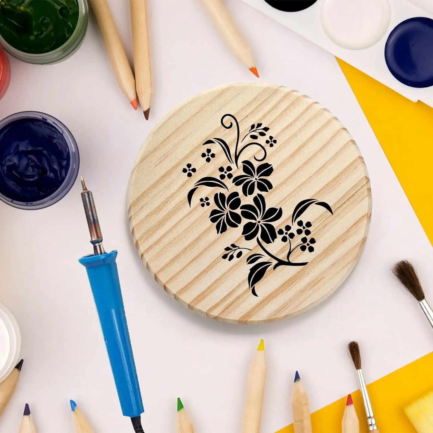 Lot de 5 sous-verres ronds en bois vierges, pour loisirs créatifs, dessin architectural, peinture