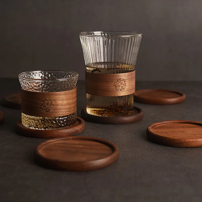 1 dessous de verre rond et carré en bois de hêtre massif, résistant à la chaleur