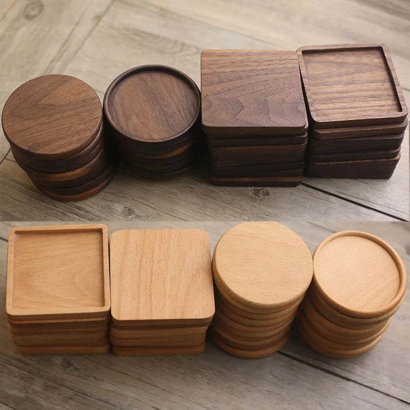 1 dessous de verre rond et carré en bois de hêtre massif, résistant à la chaleur