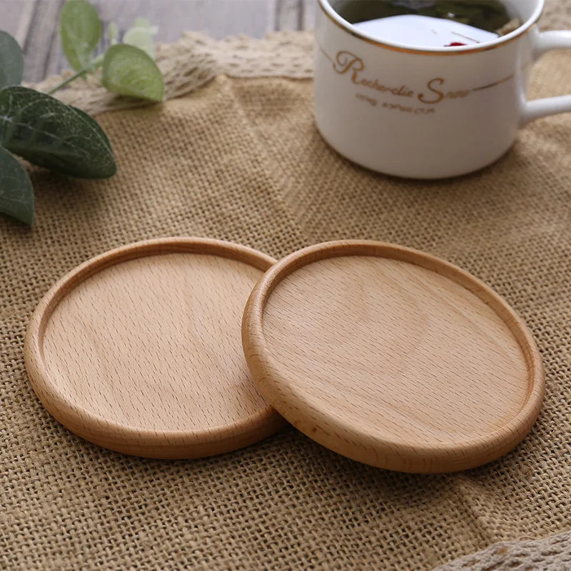 1 dessous de verre rond et carré en bois de hêtre massif, résistant à la chaleur