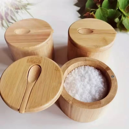 Pots d'assaisonnement au sel, pot à poivre,pot à sucre … boîte à condiments en bambou