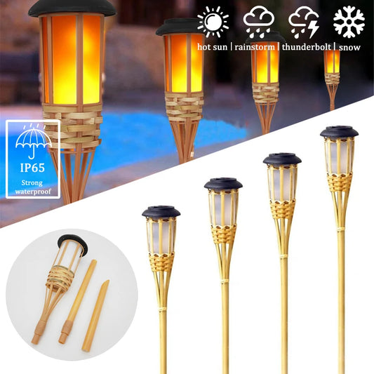 Lampes solaires LED effet flamme, fabriquées à la main en bambou, étanches