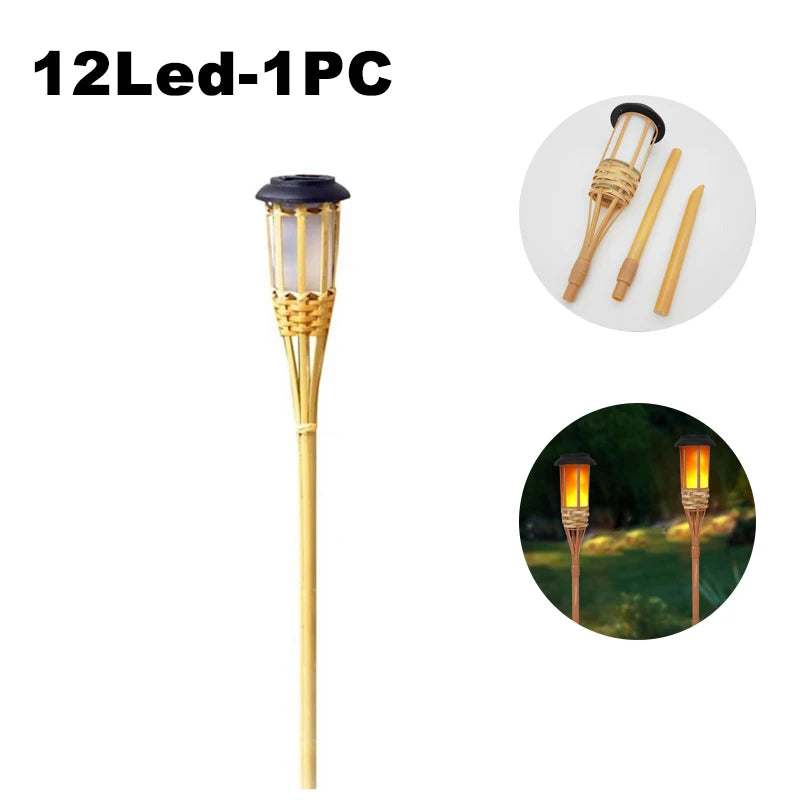 Lampes solaires LED effet flamme, fabriquées à la main en bambou, étanches