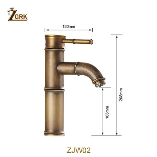 Robinet de salle de bain ZGRK, robinet de lavabo en laiton, robinet de luxe, grand robinet en bambou, eau chaude et froide avec deux flexibles