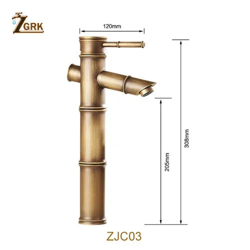 Robinet de salle de bain ZGRK, robinet de lavabo en laiton, robinet de luxe, grand robinet en bambou, eau chaude et froide avec deux flexibles