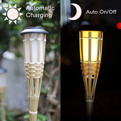 Lampes solaires LED effet flamme, fabriquées à la main en bambou, étanches